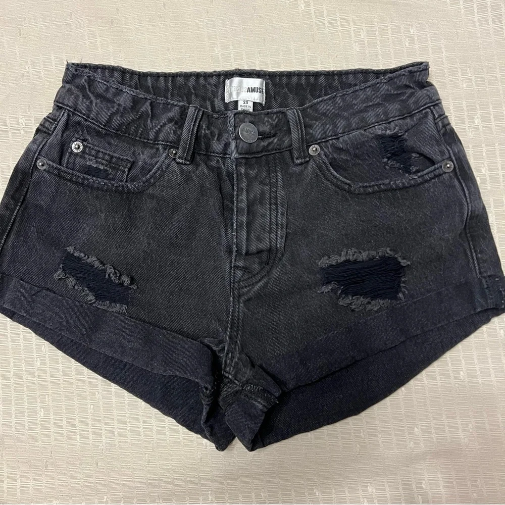 Amuse Society Shoreline Denim Black Washed Cutoff Denim Shorts Sz 25 Distressed